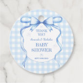 Étiquettes Cadeau Aquarelle Bow Blue Baby Boy Merci douche garçon (Devant)