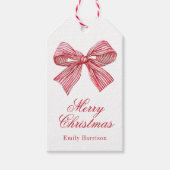 Étiquettes-cadeau Aquarelle Bow rayé rouge et blanc (Devant)