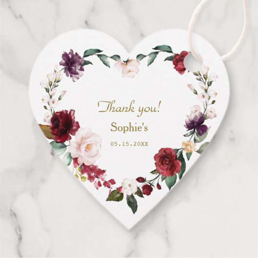 Étiquettes Cadeau Aquarelle Brousse Bourgogne Baby shower Floral (Dos)