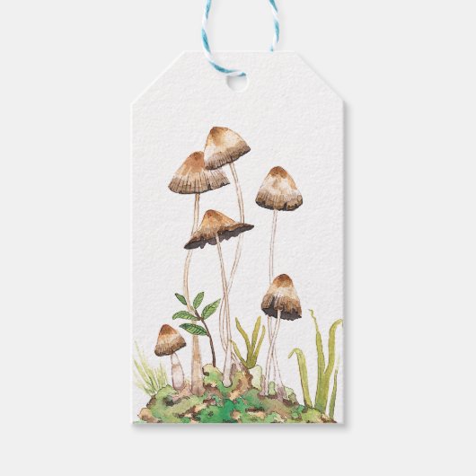 Étiquettes-cadeau Aquarelle Brown de champignons forestiers (Devant)