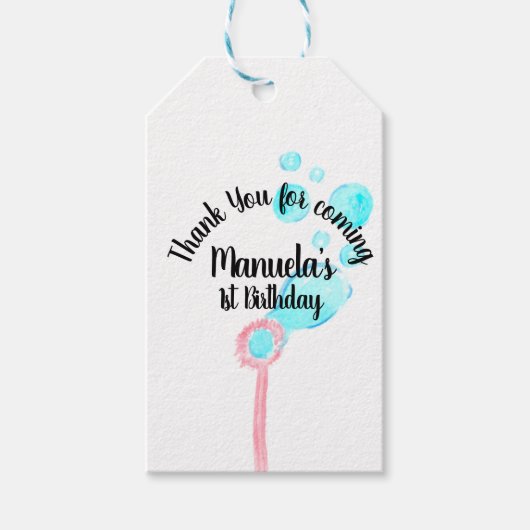Étiquettes-cadeau Aquarelle Bubble Wand Pop Pop Pop Anniversaire (Devant)