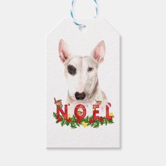 Étiquettes-cadeau Aquarelle Bull Terrier Noel Noël (Devant)