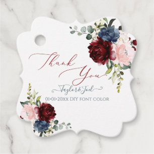 Étiquettes Cadeau Aquarelle Burgundy Blush Dusty Blue Flowers