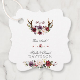 Étiquettes Cadeau Aquarelle Burgundy Blush Floral Antlers Mariage