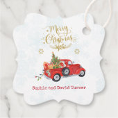 Étiquettes Cadeau Aquarelle Camion de Noël Joyeux Noël Script (Dos)