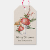 Étiquettes-cadeau Aquarelle Champignons de Noël Bois rustique (Devant)