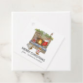 Étiquettes Cadeau Aquarelle Chat Chat Foyer Noël (En situation)