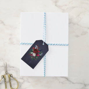Étiquettes-cadeau Aquarelle Chic Peonies Hiver Marine Bleu Merci