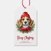 Étiquettes-cadeau Aquarelle Chien Beagle de Noël (Devant)