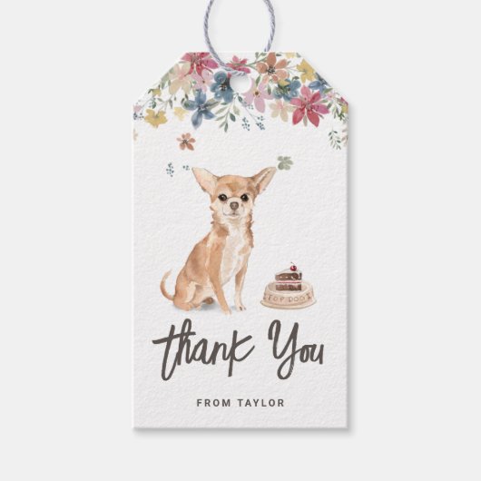 Étiquettes-cadeau Aquarelle Chihuahua Chien fête d'anniversaire Merc (Devant)