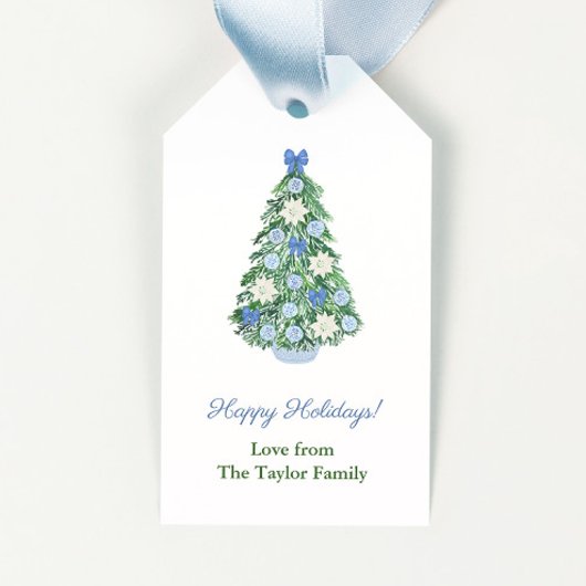 Étiquettes-cadeau Aquarelle Chinoiserie Arbre Chic Joyeux Noël