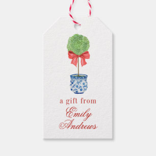 Étiquettes-cadeau Aquarelle Chinoiserie Bow rouge Topio