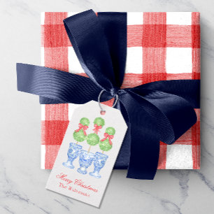 Étiquettes-cadeau Aquarelle Chinoiserie Christmas Bow Topiary