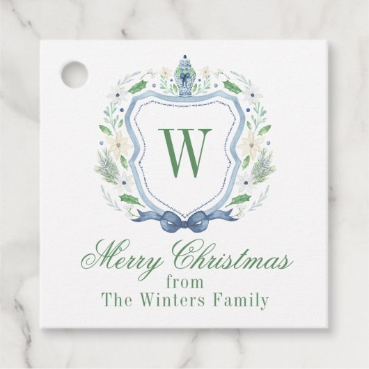 Étiquettes Cadeau Aquarelle Chinoiserie Ginger Jar Monogram Crest (Devant)