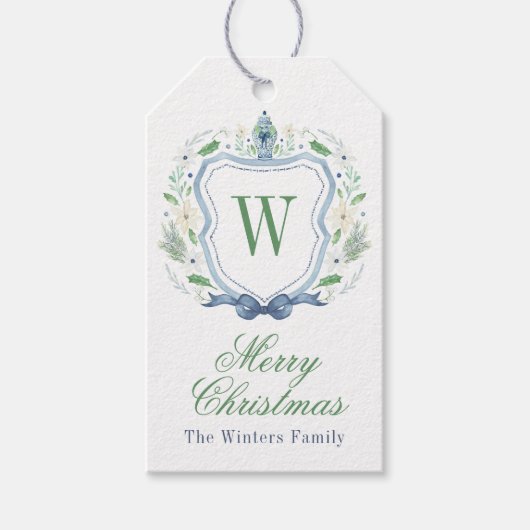 Étiquettes-cadeau Aquarelle Chinoiserie Ginger Jar Monogram Crest (Devant)