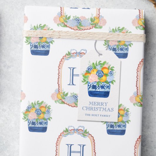 Étiquettes-cadeau Aquarelle Chinoiserie Mandarins Noël