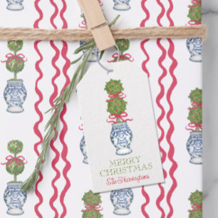 Étiquettes-cadeau Aquarelle Chinoiserie Noël Bow rouge Topio