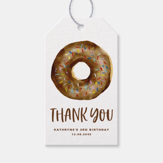 Étiquettes-cadeau Aquarelle Chocolat Saupoudrer de Merci de Donut (Devant)