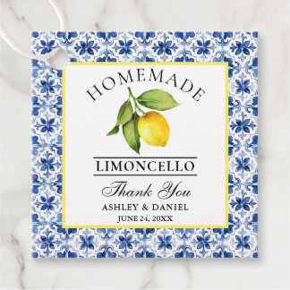 Étiquettes Cadeau Aquarelle Citron Carrelage bleu Limoncello Merci
