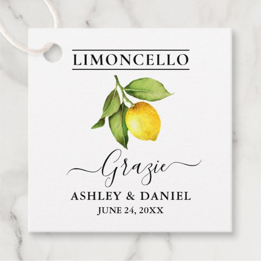 Étiquettes Cadeau Aquarelle Citron Limoncello Mariage Grazie (Devant)