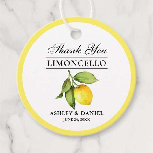 Étiquettes Cadeau Aquarelle Citron Limoncello Mariage rond (Devant)
