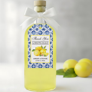 Étiquettes-cadeau Aquarelle Citrons Carreaux Bleus Limoncello Merci