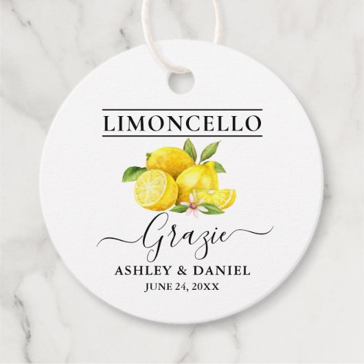 Étiquettes Cadeau Aquarelle Citrons Limoncello Mariage Grazie Round (Devant)