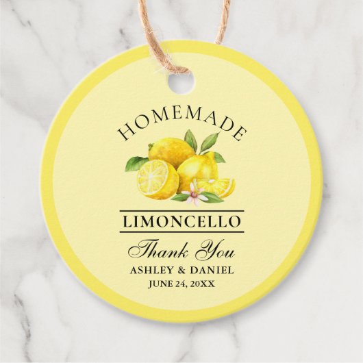 Étiquettes Cadeau Aquarelle Citrons Limoncello Mariage Merci Jaune (Devant)