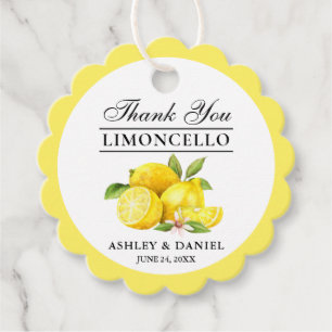 Étiquettes Cadeau Aquarelle Citrons Limoncello Mariage Scallopé