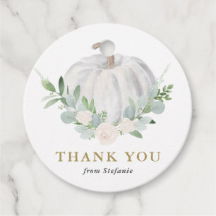 Étiquettes Cadeau Aquarelle Citrouille blanc Merci d'automne