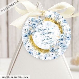 Étiquettes Cadeau Aquarelle classique Dusty Blue Gold Mariage Merci
