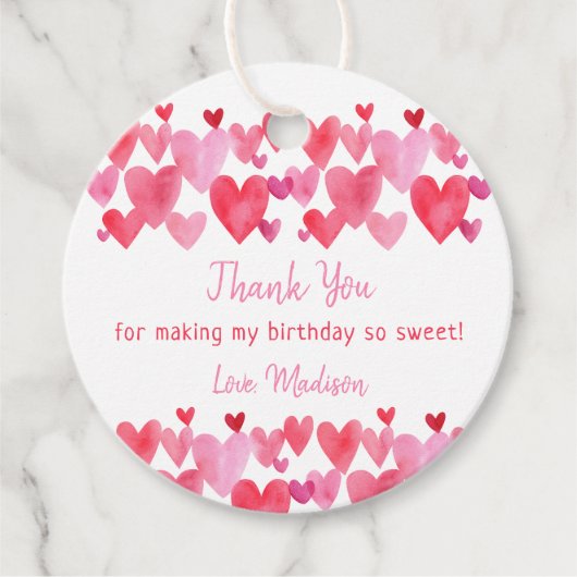 Étiquettes Cadeau Aquarelle Coeurs Anniversaire (Devant)