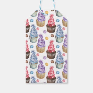 Étiquettes-cadeau Aquarelle cupcakes colorés
