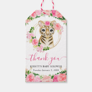 Étiquettes-cadeau Aquarelle Cute Jungle Tiger Baby shower Floral