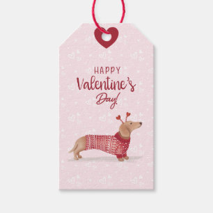 Étiquettes-cadeau Aquarelle Dachshund Chien Saint Valentin Sweater
