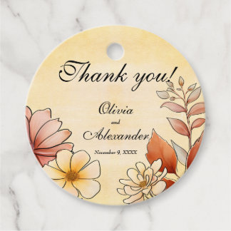Étiquettes Cadeau Aquarelle d'automne Floral Terracotta Mariage jaun