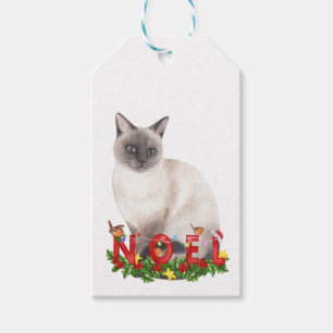 Étiquettes-cadeau Aquarelle de chat siamois de Noël