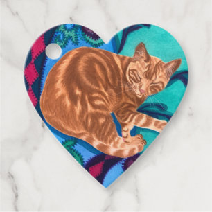 Étiquettes Cadeau Aquarelle de chat Tabby Orange