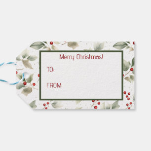 Étiquettes-cadeau Aquarelle de Green Holly et de Red Berries