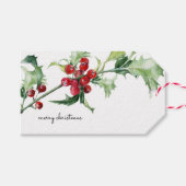 Étiquettes-cadeau Aquarelle de Noël Holly Berries Scrip (Devant (Horizontal))