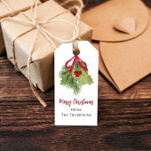 Étiquettes-cadeau Aquarelle de Noël Rouge Holly Berries Simple