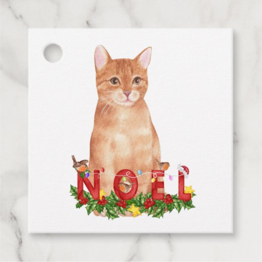 Étiquettes Cadeau Aquarelle de Noël Tabby Cat (Devant)