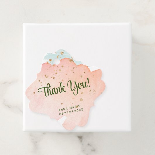 Étiquettes Cadeau Aquarelle de Pêche avec Merci d'étincelles d'or (En situation)