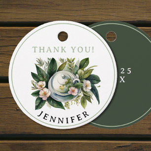 Étiquettes Cadeau Aquarelle de thé vert rose simple