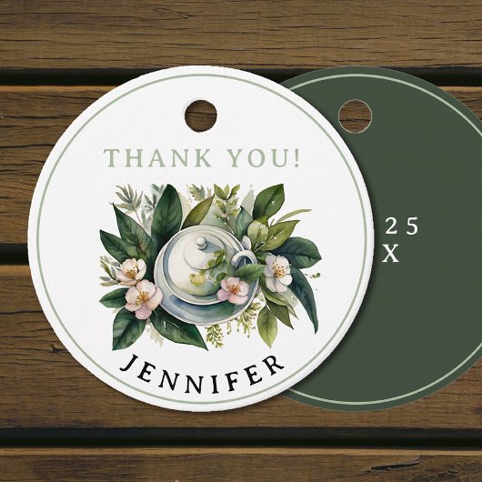 Étiquettes Cadeau Aquarelle de thé vert rose simple