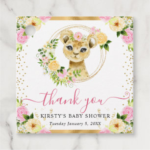 Étiquettes Cadeau Aquarelle Douce Fête de Bébé Fleur de Lion de la J