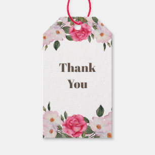 Étiquettes-cadeau Aquarelle Doux rose blanc Roses Merci