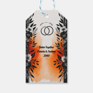 Étiquettes-cadeau Aquarelle dramatique Mariage Floral Orange Noir