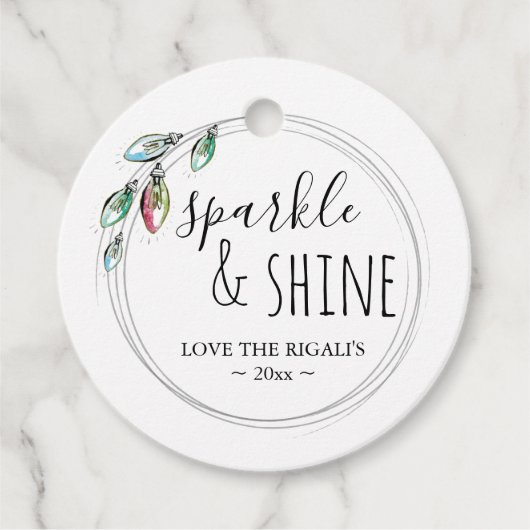 Étiquettes Cadeau Aquarelle Éclairage de Noël (Devant)