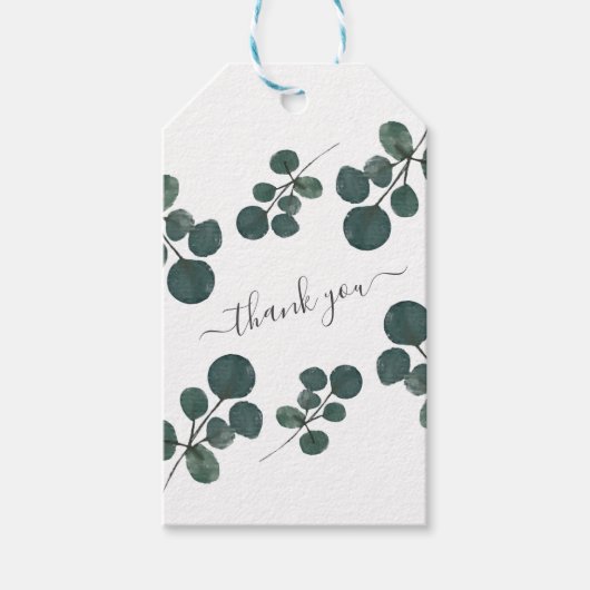 Étiquettes-cadeau Aquarelle Eucalyptus Merci vert (Devant)